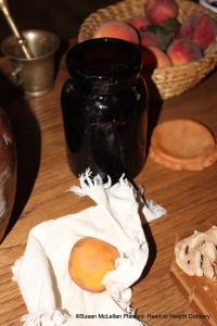 After the peaches have stood three days in the solution of salt water for the receipt (recipe) To pickle Peaches take them out, and wipe them carefully with a fine soft Cloth and lay them in your Glass or Jar.  Pictured is the glass jar I am using for this receipt.