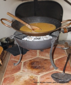 After the sugar, sack and egg mixture have been strained into a basin for the receipt (recipe) To make a Sack Posset set this (the bason) over a Chafing-dish of Coals.