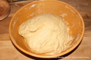 After the flour and sugar have been mixed with the ale yeast, eggs, cream, sack, and rose water for the receipt (recipe) A Good Cake: my first Cousen Clerkes Receipt let the paste rise.