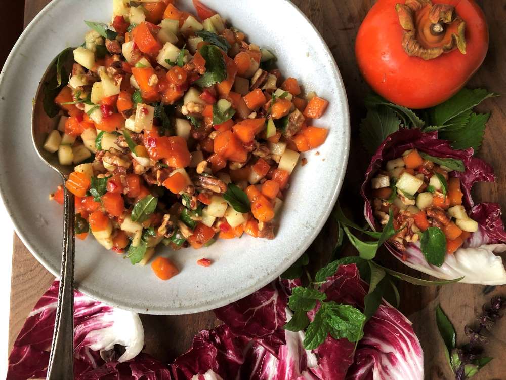 persimmon and pecan lettuce cups