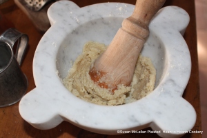 After the paste has been raised for the receipt (recipe) How to make an Almond Tart take some almonds very finely beaten with rose-water.  