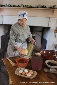 A Penny-Loaf is grated for the receipt (recipe) A Boiled Plumb-Pudding.  Since I am preparing half the receipt, I am grating only half the loaf with my bread grater.