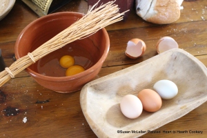 In preparing the receipt (recipe) A Boiled Plumb-Pudding beat the eggs first.  The receipt calls for eight Eggs, half the whites.  I was making half the receipt so I whisked two whole eggs and two whites.